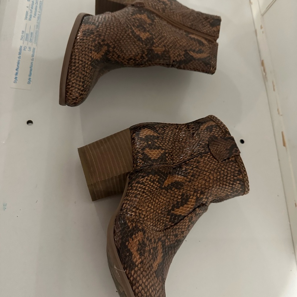 Brown Snake Print Ankle Boots